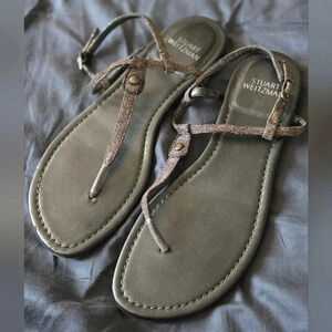 Stuart Weitzman | Black Silver Metallic Thong Sandals Sz 9